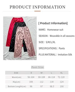 Detailed size chart and measurement guide for loose imitation silk loungewear pants