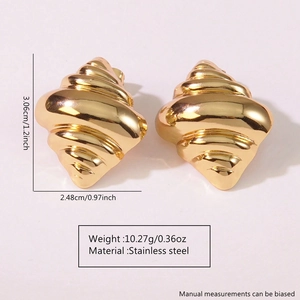 Irregular textured conch shell stud earrings in stainless steel with golden plating