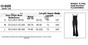 Detailed size chart with measurements for sexy backless ruched jumpsuit in cm and kg