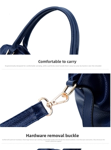 Detail view of ergonomic leather handle and golden detachable metal buckle for women bag