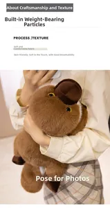 Detail of plush capybara toy showing soft breathable fabric and weighted particle filling