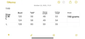 Detailed size chart for women's loose knit sweater showing bust, shoulder, and sleeve lengths