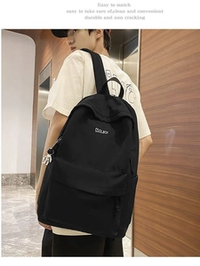 Minimalist large capacity black canvas backpack with Coolboy logo for students