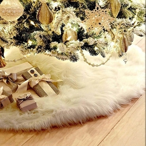 Christmas Tree Skirt White Faux Fur Long Plush Shaggy Round Floor Mat Holiday Decoration Home Ornament