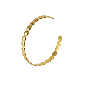 Polished 18K gold-plated stainless steel open C-shaped bubble bead bracelet for women