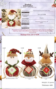 Detailed size specifications for Christmas drawstring gift bags with plush character dolls