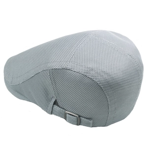 Breathable grey mesh beret hat with adjustable buckle for summer outdoor sun protection