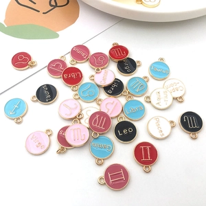 Colorful 12 Zodiac signs enamel charm pendants for DIY necklace and jewelry making