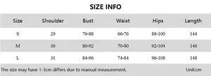 Detailed size measurement chart for the ruched bodycon maxi dress with corset fishbone