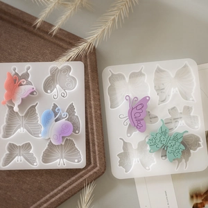 DIY silicone molds for butterfly pendants, six-cavity resin casting craft tool set