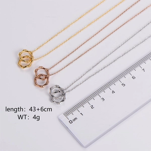 Bamboo joint interlocking double ring necklace in gold, rose gold and silver finishes