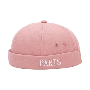 Pink canvas docker hat with white PARIS embroidery and breathable metal eyelets