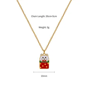 Detailed view of cat gift box necklace with dimensions: 39+5cm chain and 10mm pendant