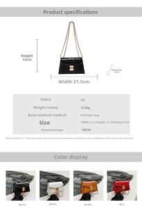 Detail showing dimension specs and crocodile texture for the leather chain bag