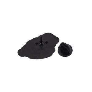 Black metal pigeon brooch back view featuring honeycomb texture and rubber pin clutch