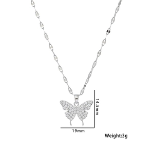 Titanium steel bow necklace with sparkling zircon pendant, 19mm width and 3g weight