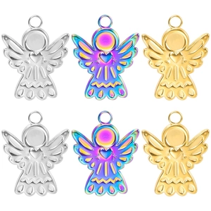Angel Pendant Necklace Stainless Steel Vacuum Plating Heart Wings Elegant Fashion Jewelry For Women