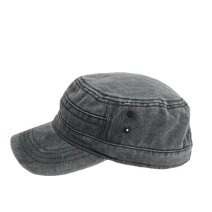 Vintage dark gray washed cotton cadet army cap with metal eyelets and distressed finish