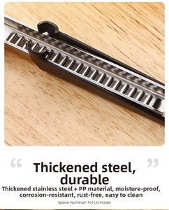 Close-up of rust-resistant stainless steel and PP pot lid rack rail with durable detail