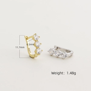 Elegant S925 sterling silver U-shaped hoop earrings with zircon stones in gold and silver