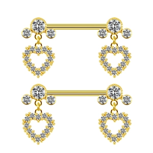 Heart Zirconia Inlaid 316L Stainless Steel Nipple Ring Barbell For Women Piercing Body Jewelry Gold Heart Pendant Nipple Piercing Jewelry