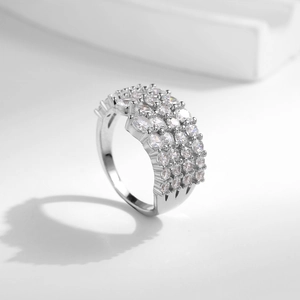Elegant S925 sterling silver ring with multi-row pave setting shimmering cubic zirconia