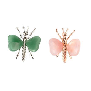 Natural crystal butterfly wings ornament with jade heart in gold and silver finish