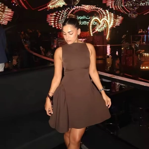 Sleepless dark brown party dress with a cinched waist and pleated skirt for women