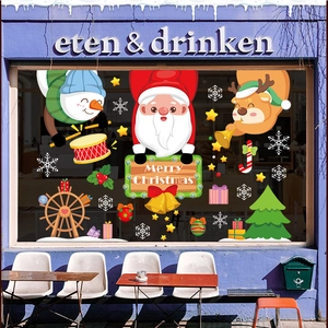 Christmas Window Stickers Static Cling PVC Santa Claus Snowman Reindeer Decals For Glass Door Shop Home Decor