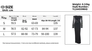 Tableau guide des tailles détaillé pour la robe en dentelle à manches longues et mesures