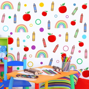 Colorful Cartoon PVC Wall Stickers Self-Adhesive Classroom Rules Rainbow Fruit Decals For Kids Room Nursery School Decoration