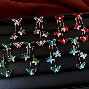 Butterfly Tassel Earrings With Zircon Copper And Silver Earring Post Sweet Elegant Jewelry For Women