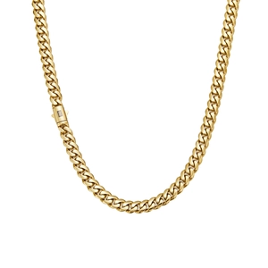 Polished 14K gold plated stainless steel Cuban link chain necklace for men with S clasp