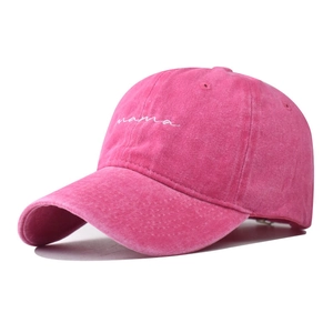 Vintage washed rose pink baseball cap featuring white mama script embroidery