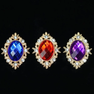 Baroque style alloy brooches with oval gems and rhinestones in blue, red, and purple