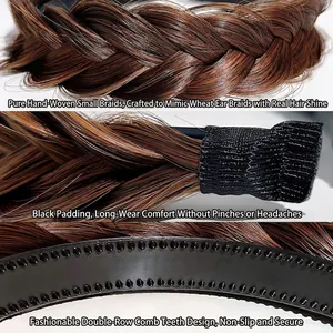 Deep brown fishtail braid headband with non-slip double-row teeth for secure fit