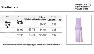 Detailed size chart for the strapless ruffle mesh split hem slim fit dress