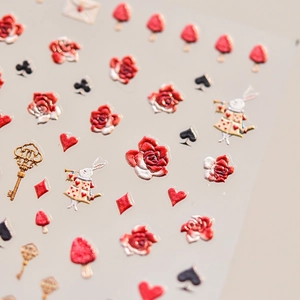 Adesivi per unghie 3D a rilievo con motivi di coniglio e rose stile vintage