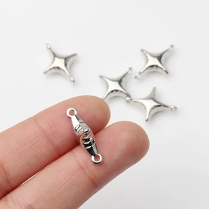 Silver plated double star pendant connector for DIY jewelry making and handmade crafts