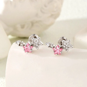 Boucles d'oreilles pentagramme en acier titane avec zircons roses et clairs