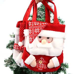 Large Christmas gift bag with 3D Santa Claus figure and red white knitted texture