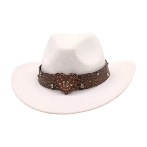 Vintage Western Cowboy Hat For Men Women Heart Rhinestone Buckle Wide Brim Fedora Jazz Hat Ethnic Style Outdoor Sun Hat