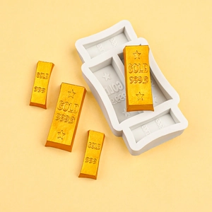 Gold bar silicone mold for chocolate and fondant cake decoration with 999 gold bar replicas