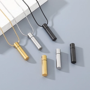 Minimalist cylindrical stainless steel pendant necklaces in gold, silver and black finish