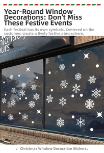 White snowflake static window decals for Christmas glass display and winter shop decor