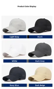 Mesh baseball cap detail showing six color options including black, grey, and navy blue