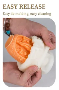 Silicone mold showing easy release of a decorative embossed Easter egg candle holder