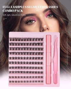Détail de cils segmentés 10 rangées avec applicateur rose et recourbe-cils