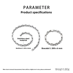 Detailed size parameters for stainless steel box chain necklace and bracelet set