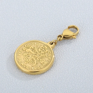 Vintage gold stainless steel 1966 six pence coin pendant with lobster clasp attachment